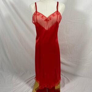 Ashley taylor red lace vintage slip dress size 36 small coquette dainty